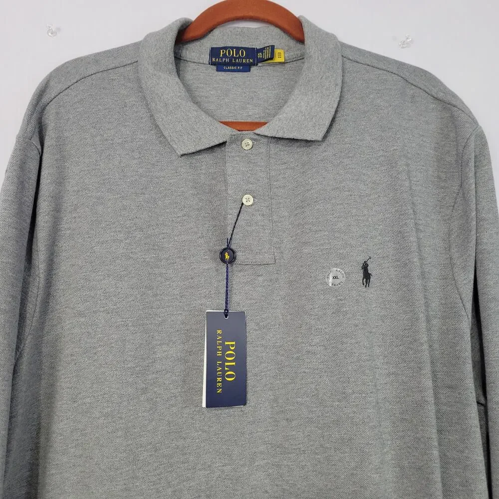 POLO Ralph Lauren Classic Fit Long Sleeve Polo Shirt size XXL Gray Pony, New